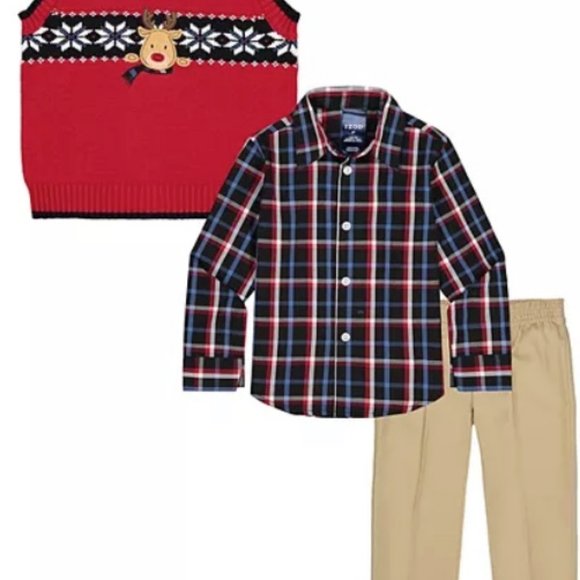 NWT 4t 4 IZOD 3p dress suit pants Reindeer sweater vest oxford brothers outfit - Picture 3 of 10